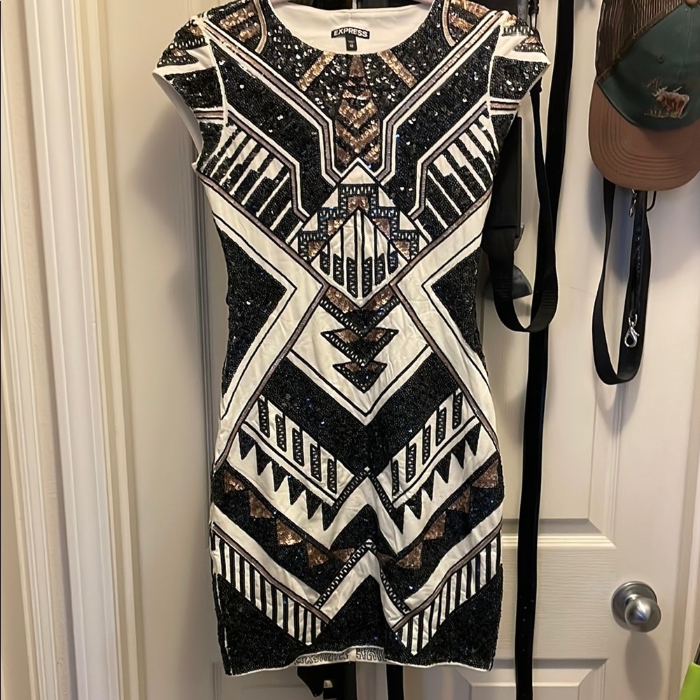 Geometric Black and White Dress